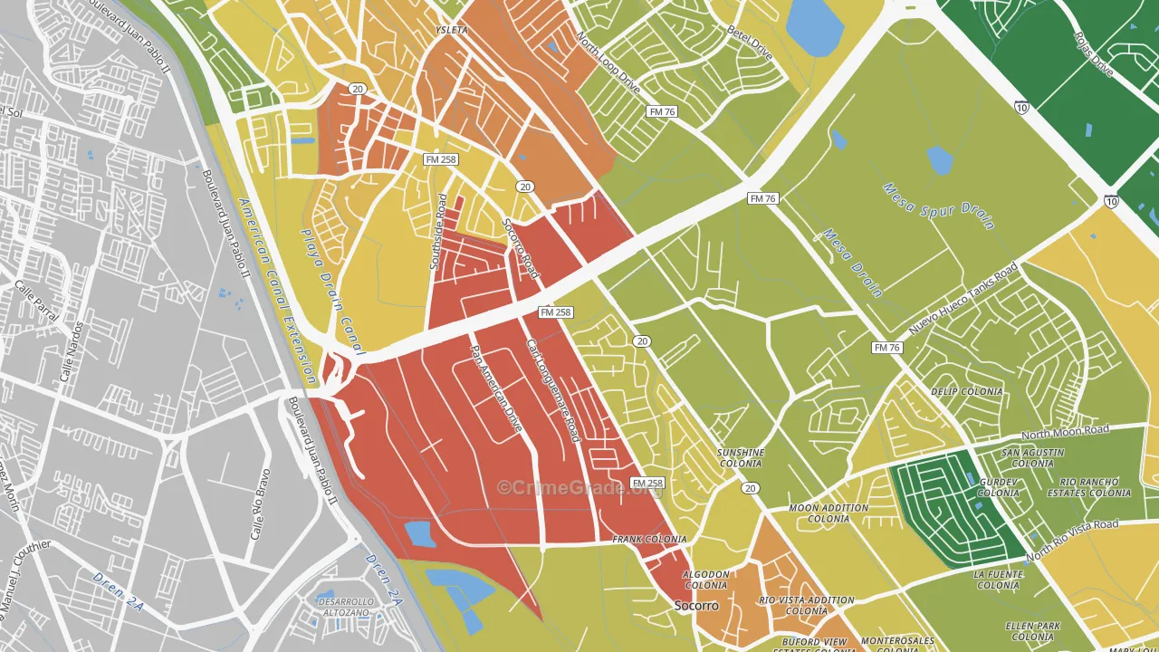 Ysleta Mission Valley, El Paso, TX Map of Drug-Related Crime Rates