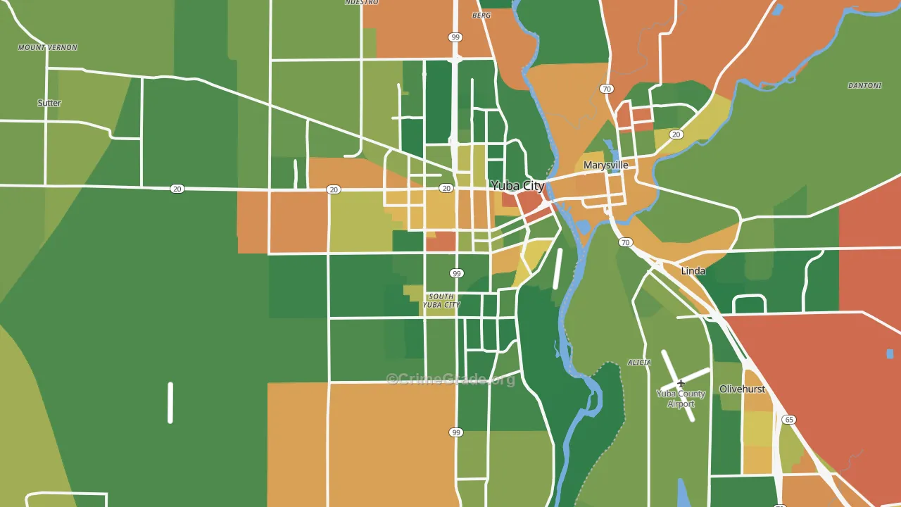 Yuba City, CA Map of Drug-Related Crime Rates