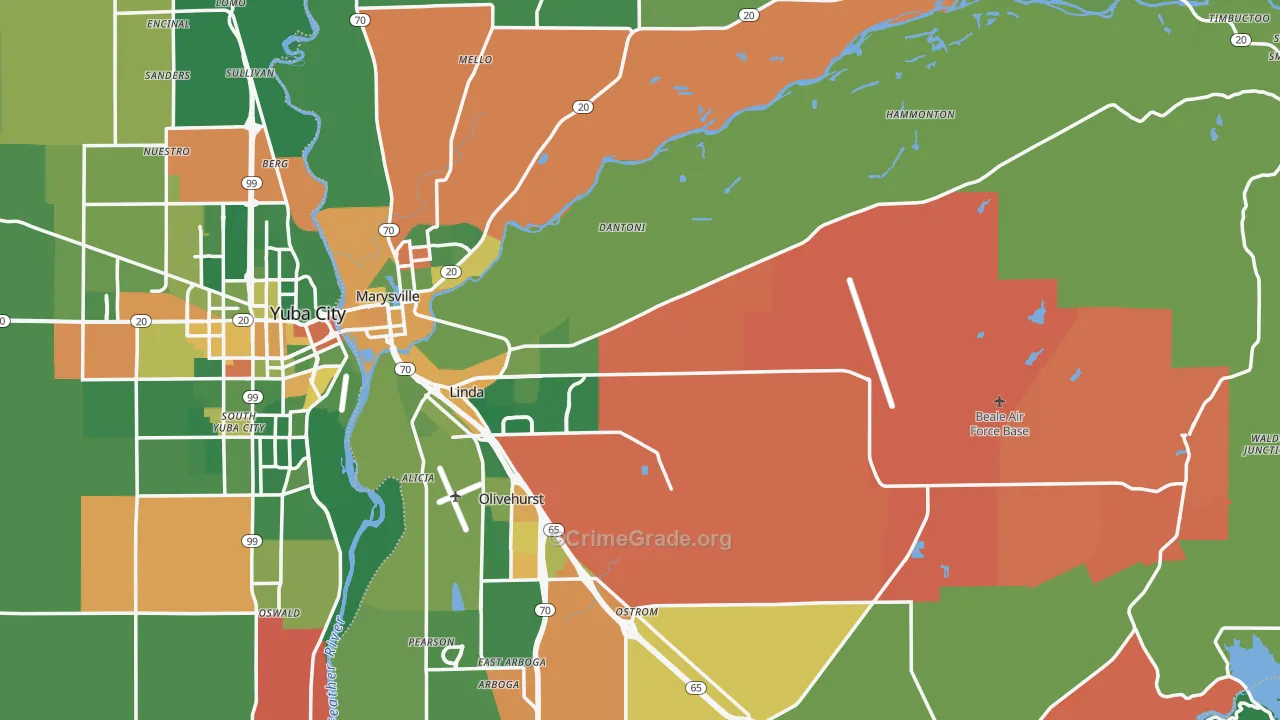 Yuba County, CA Map of Drug-Related Crime Rates
