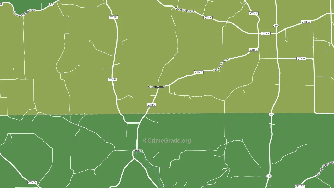 Yuba, WI Map of Drug-Related Crime Rates