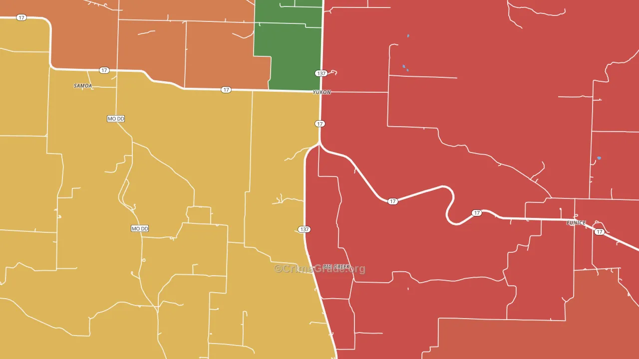 Yukon, MO Map of Drug-Related Crime Rates