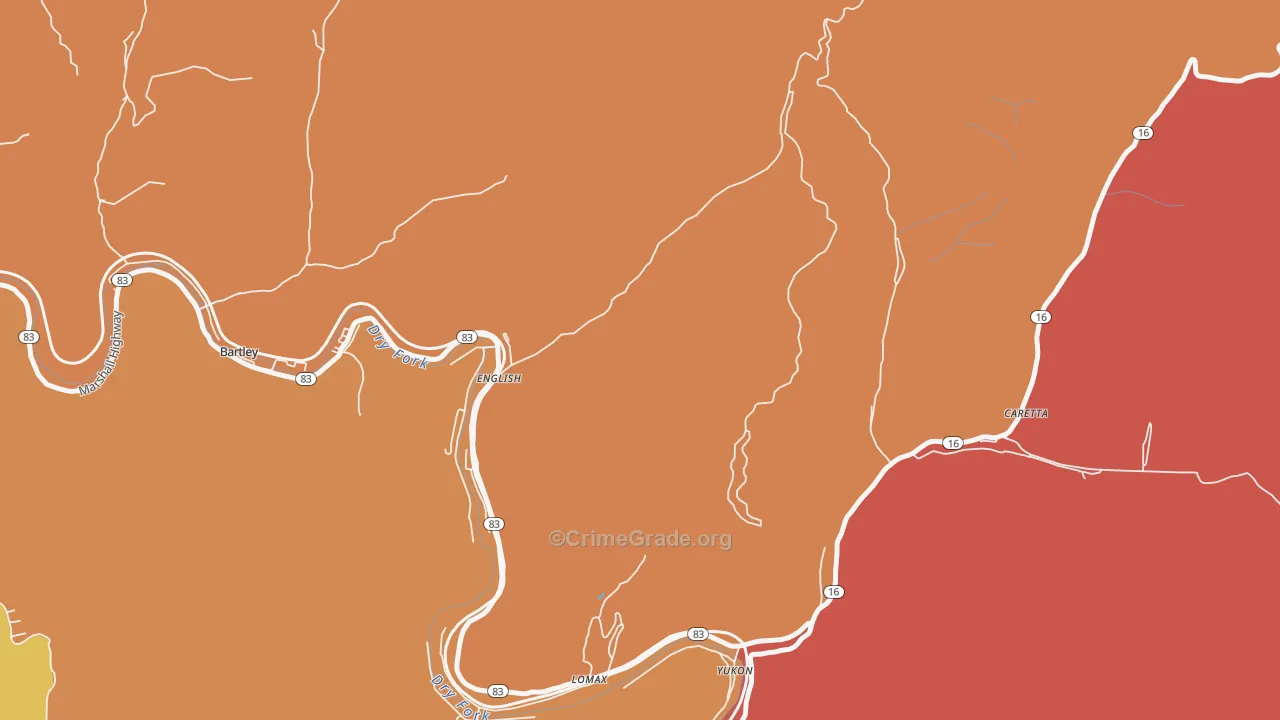Yukon, WV Map of Drug-Related Crime Rates