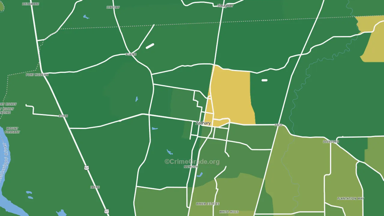 Zachary, LA Map of Drug-Related Crime Rates