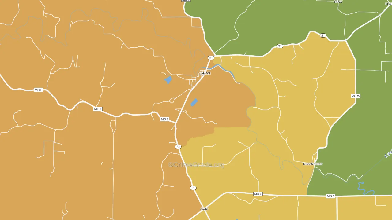 Zalma, MO Map of Drug-Related Crime Rates