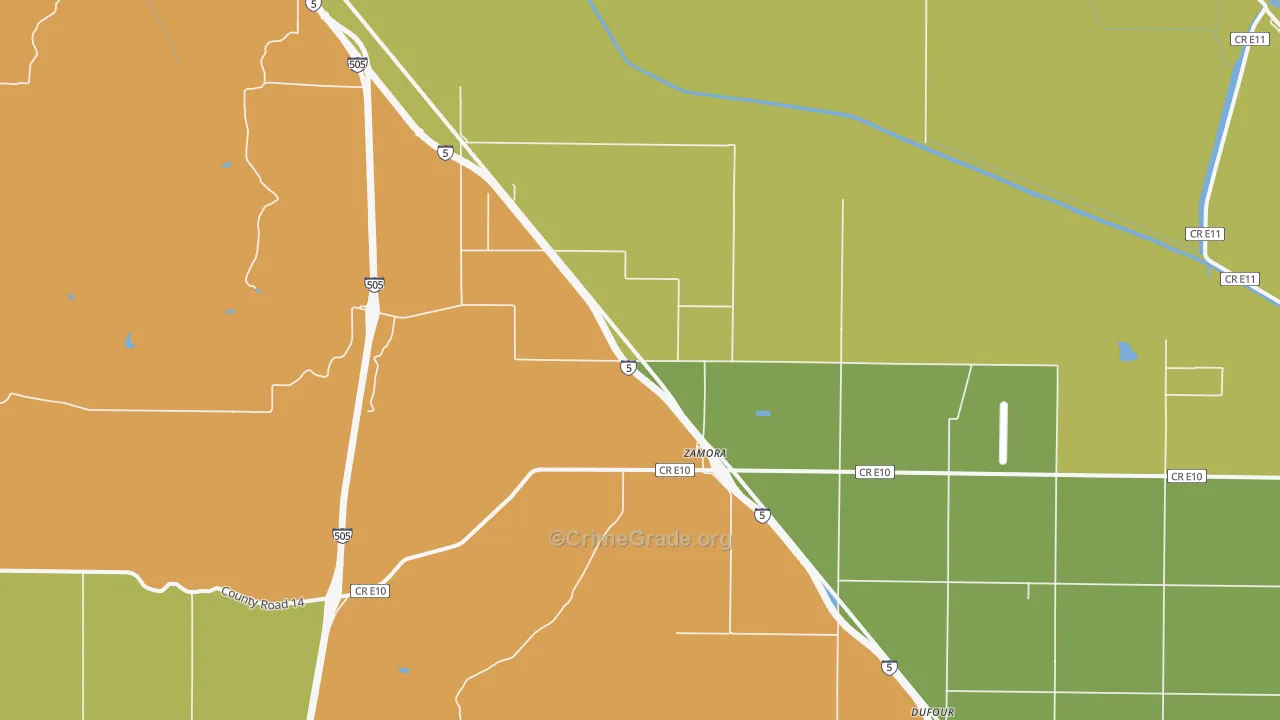 Zamora, CA Map of Drug-Related Crime Rates