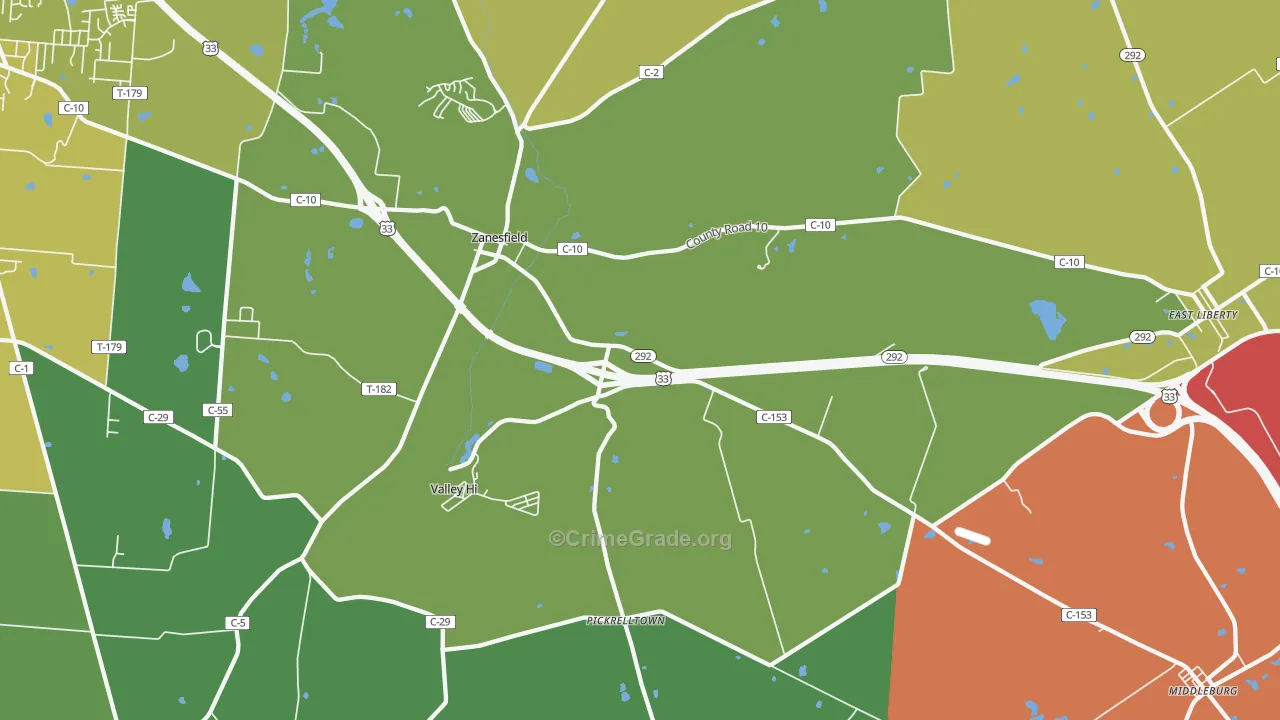 Zanesfield, OH Map of Drug-Related Crime Rates