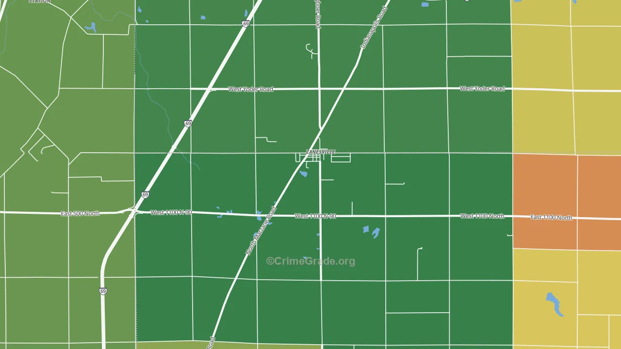 Zanesville, IN Map of Drug-Related Crime Rates