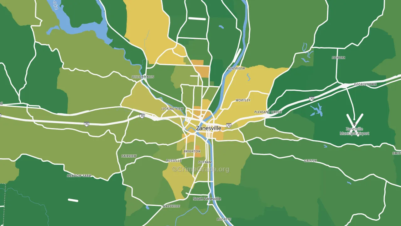 Zanesville, OH Map of Drug-Related Crime Rates