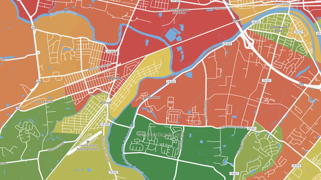 Zarephath, NJ Map of Drug-Related Crime Rates