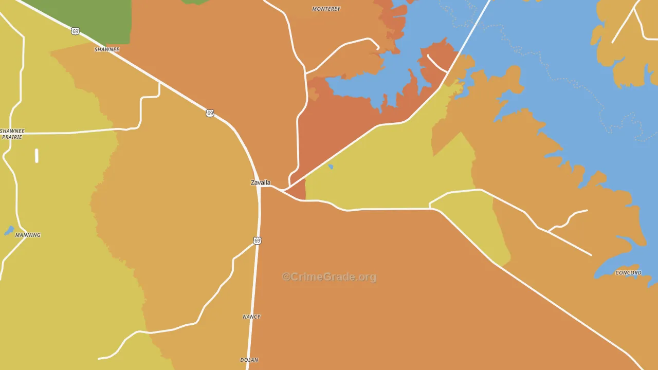 Zavalla, TX Map of Drug-Related Crime Rates