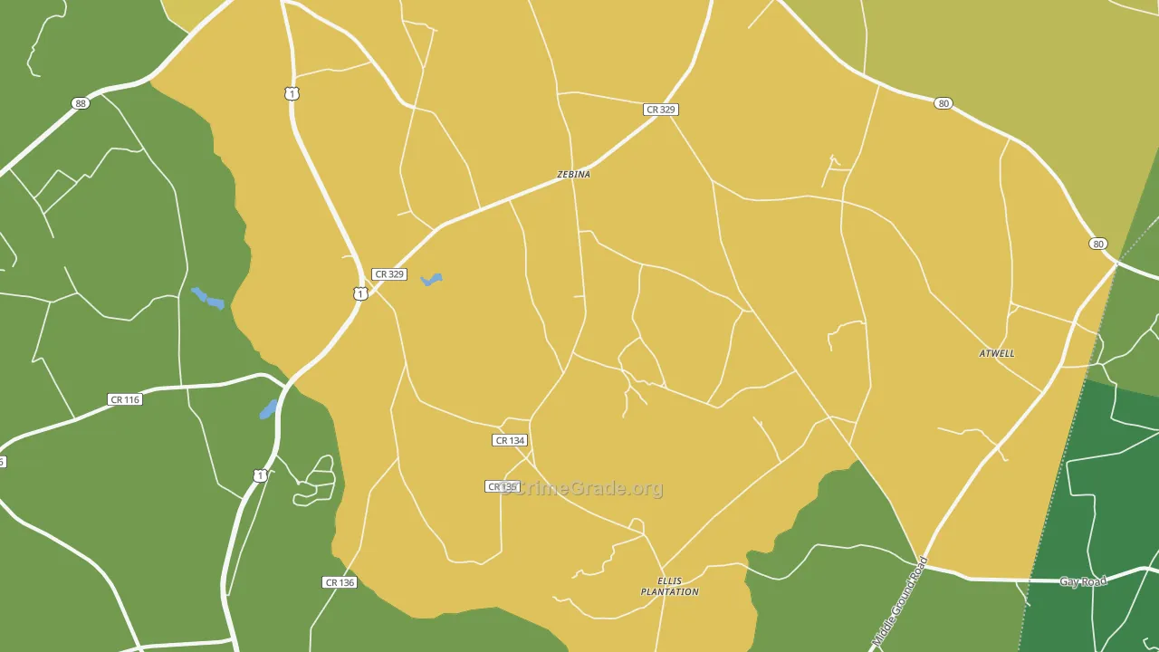 Zebina, GA Map of Drug-Related Crime Rates