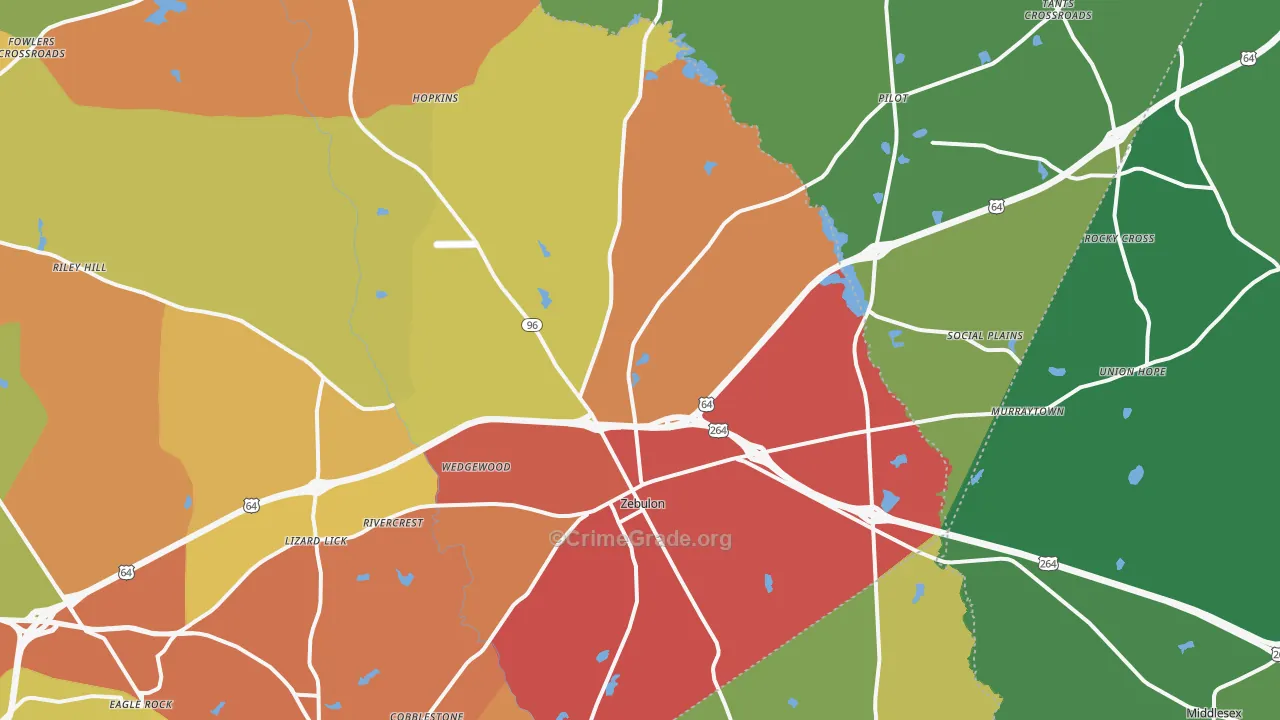 Zebulon, NC Map of Drug-Related Crime Rates