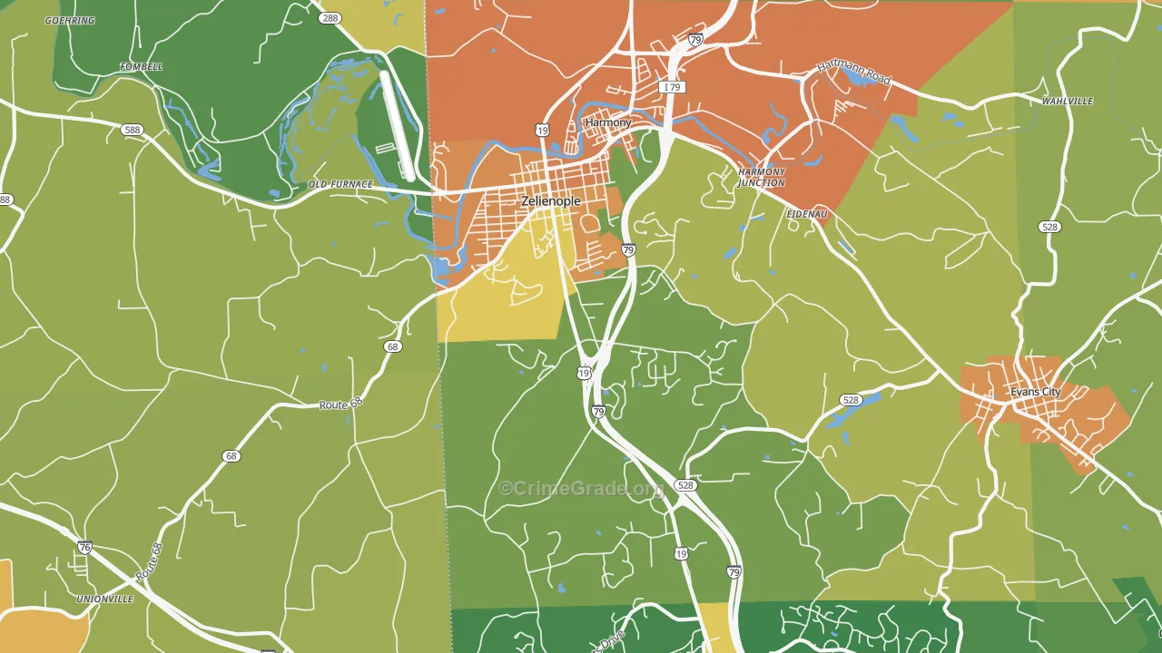 Zelienople, PA Map of Drug-Related Crime Rates