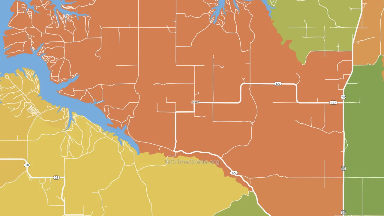 Zena, OK Map of Drug-Related Crime Rates