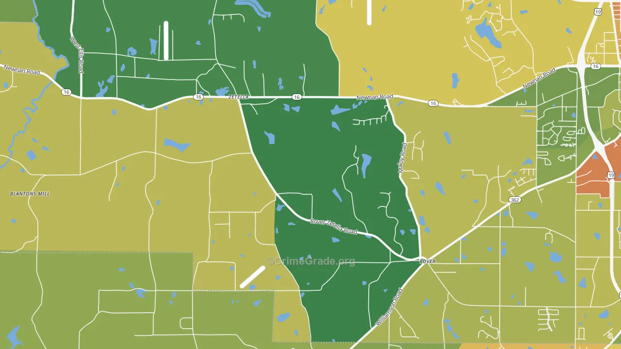 Zetella, GA Map of Drug-Related Crime Rates
