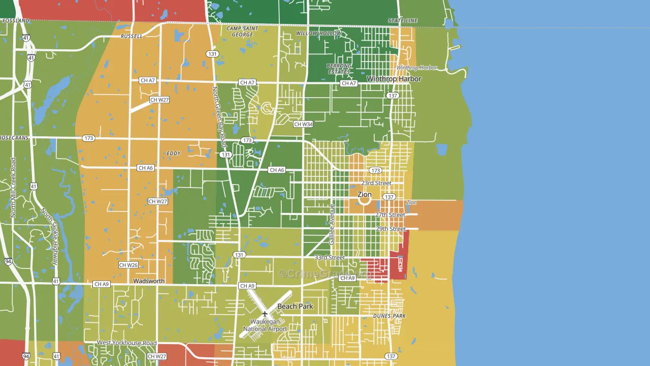 Zion, IL Map of Drug-Related Crime Rates