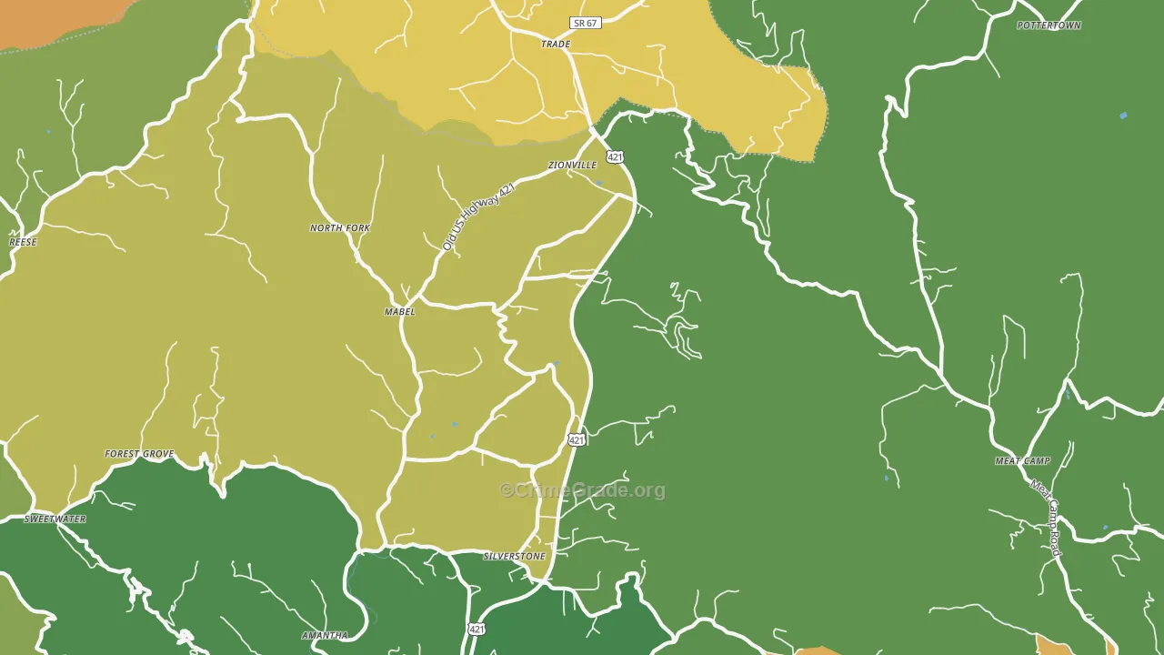 Zionville, NC Map of Drug-Related Crime Rates