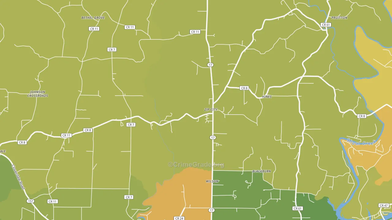Zip City, AL Map of Drug-Related Crime Rates