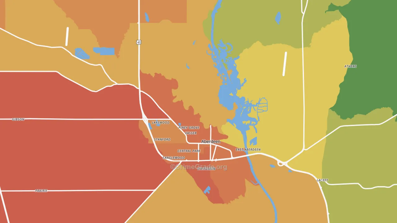 Aberdeen, MS Map of Murder Rates