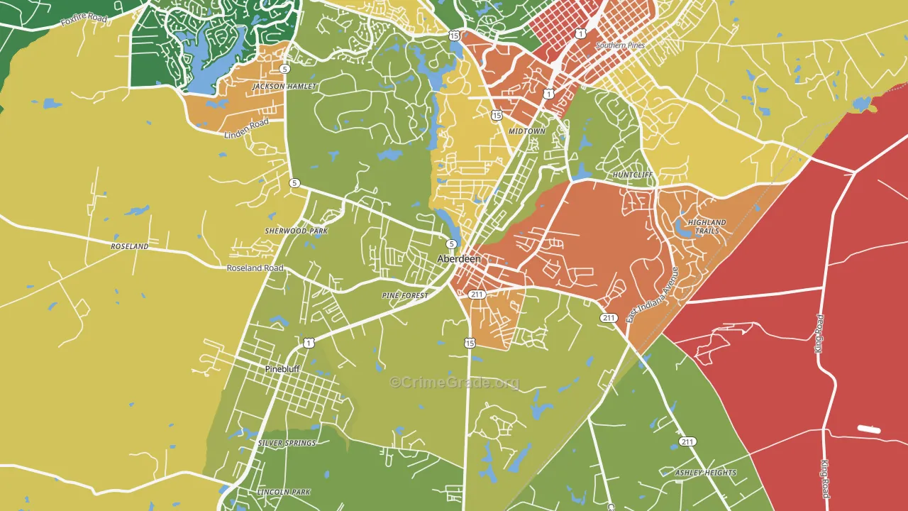 Aberdeen, NC Map of Murder Rates
