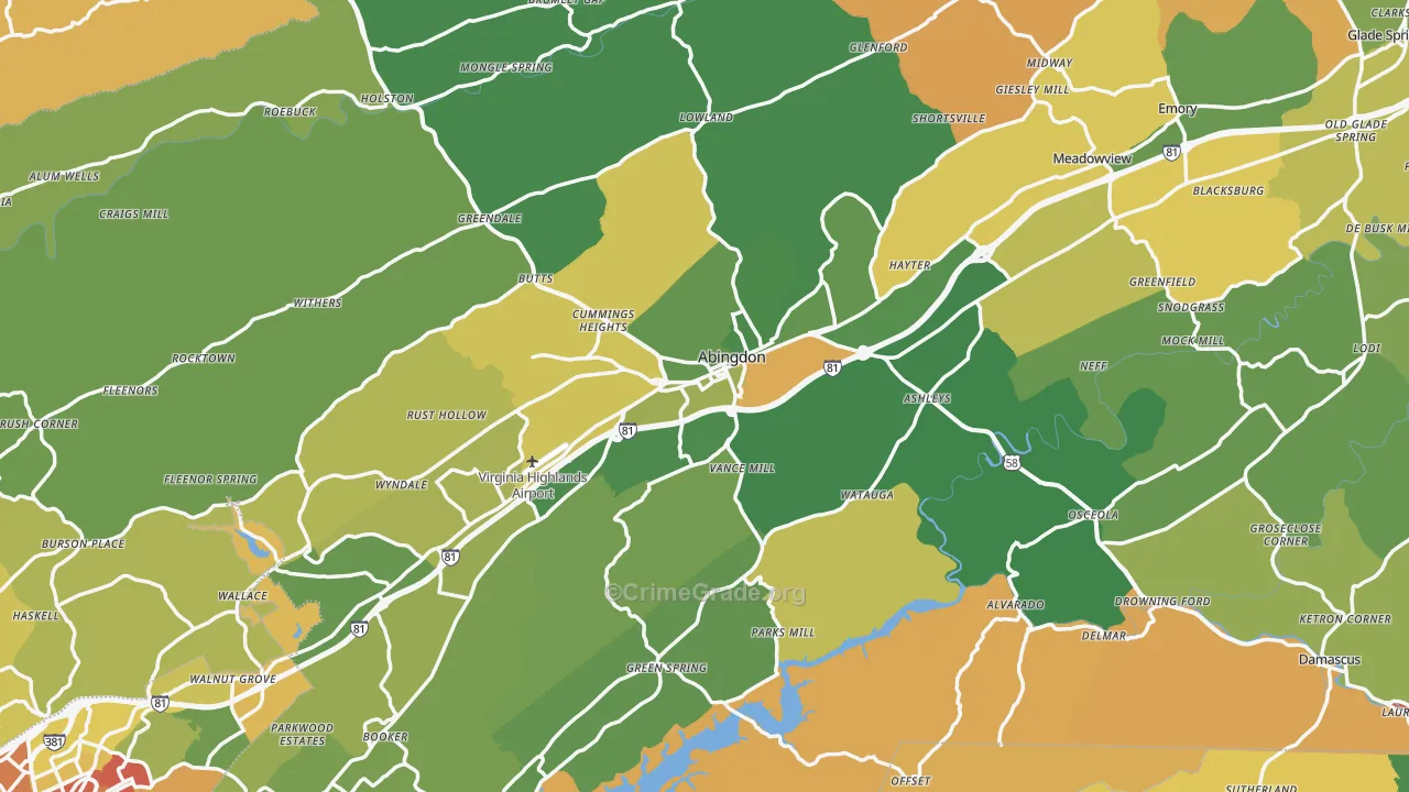 Abingdon, VA Map of Murder Rates