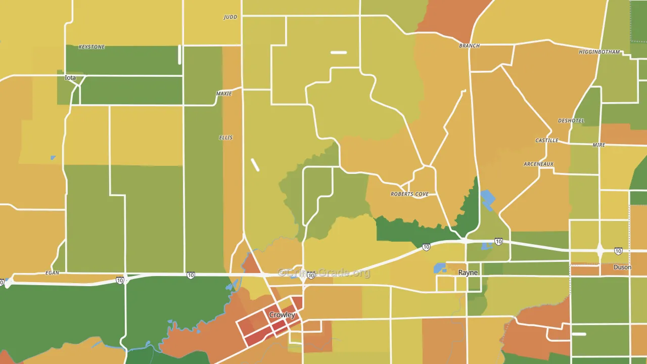Acadia Parish, LA Map of Murder Rates