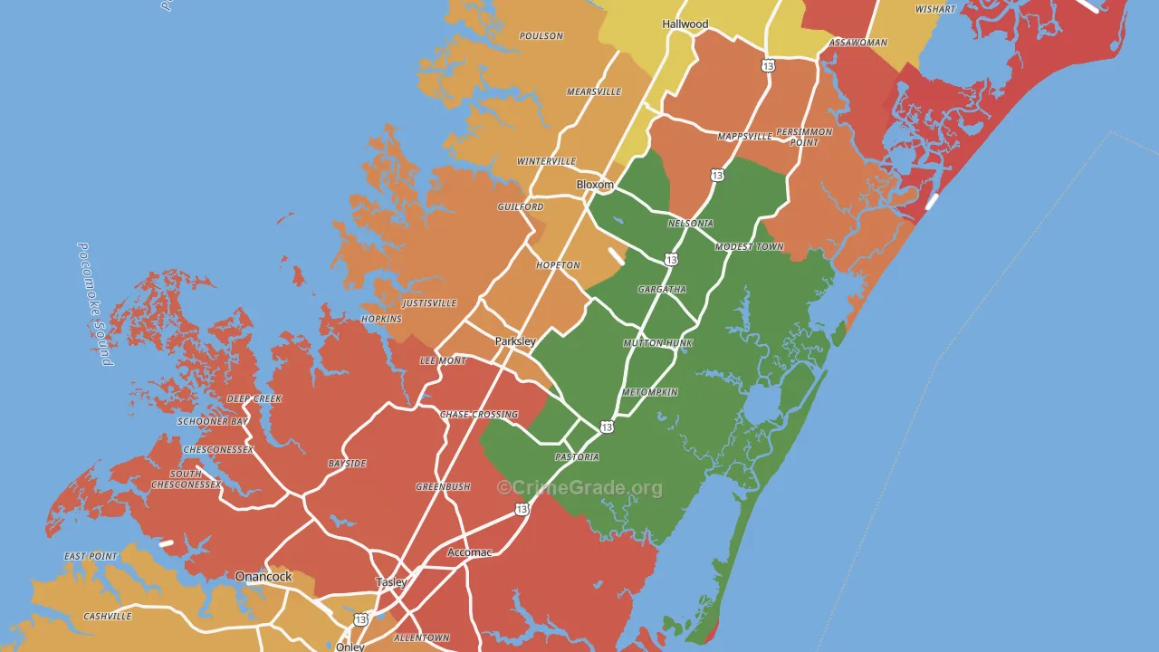 Accomack County, VA Map of Murder Rates