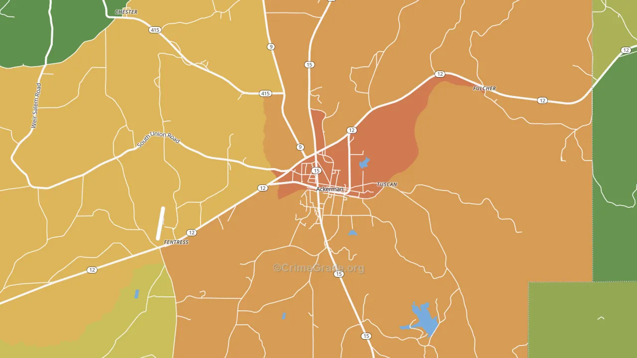 Ackerman, MS Map of Murder Rates