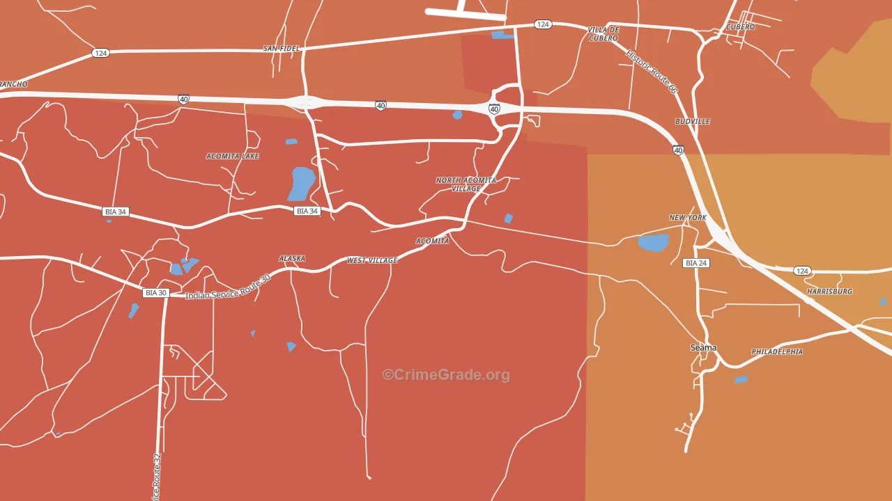Acoma Pueblo, NM Map of Murder Rates