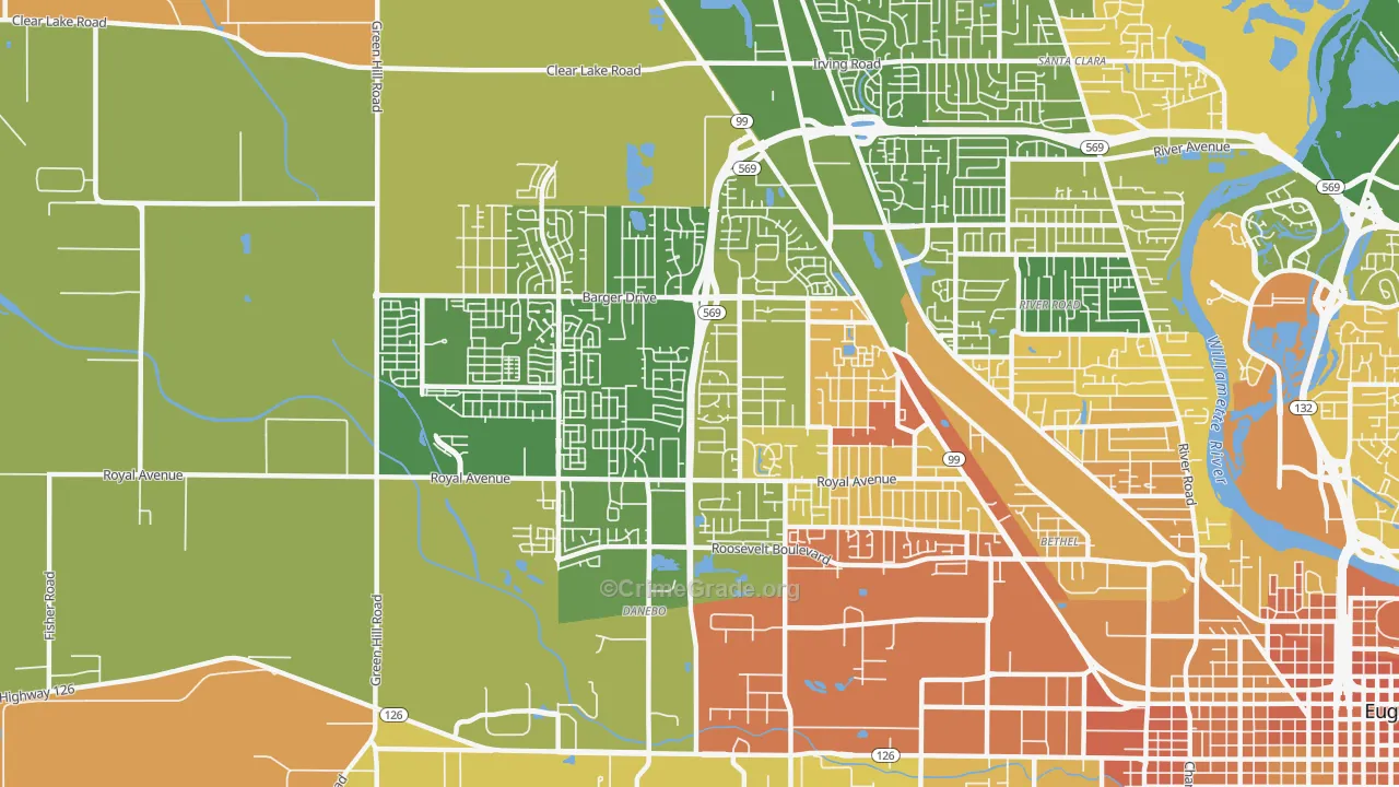 Active Bethel, Eugene, OR Map of Murder Rates