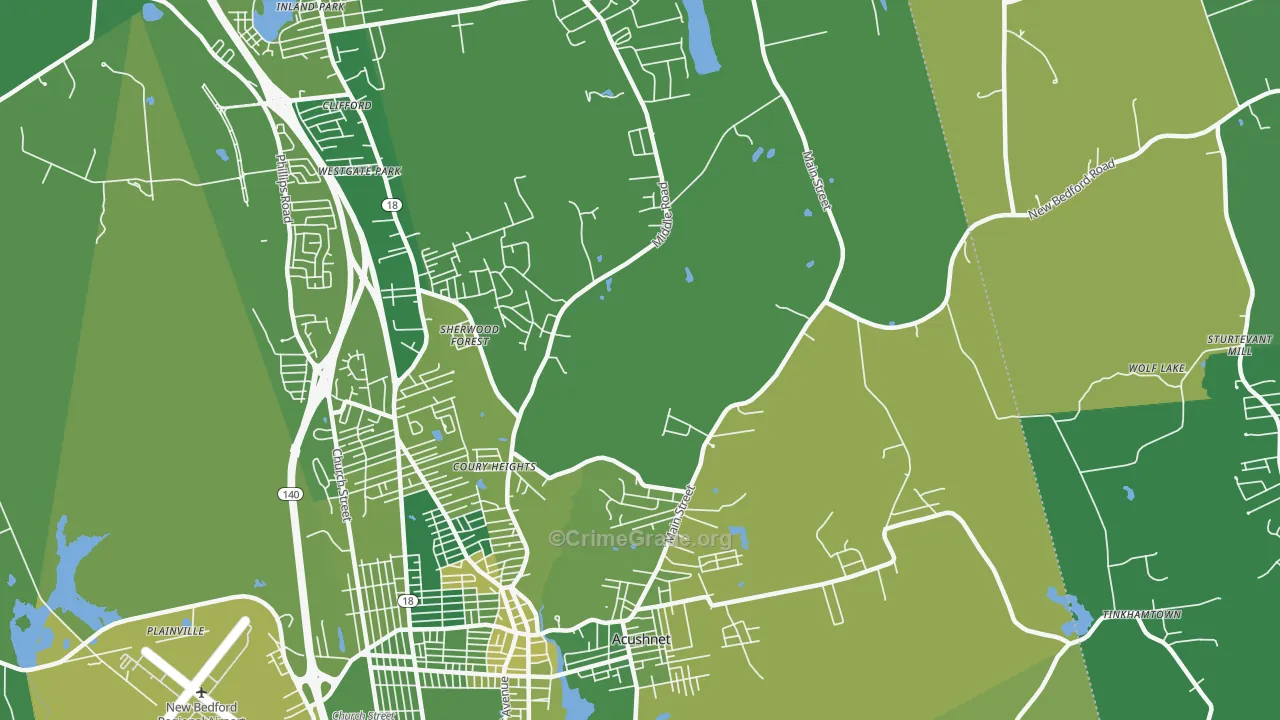 Acushnet, MA Map of Murder Rates