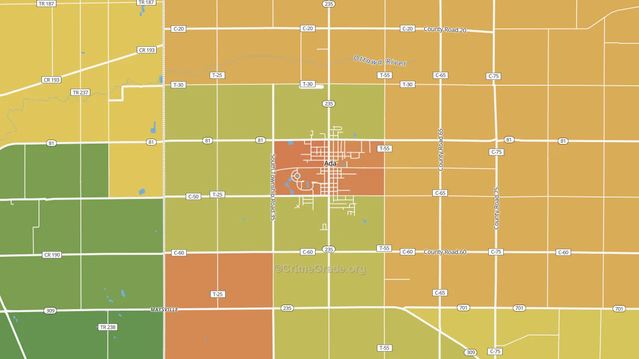 Ada, OH Map of Murder Rates