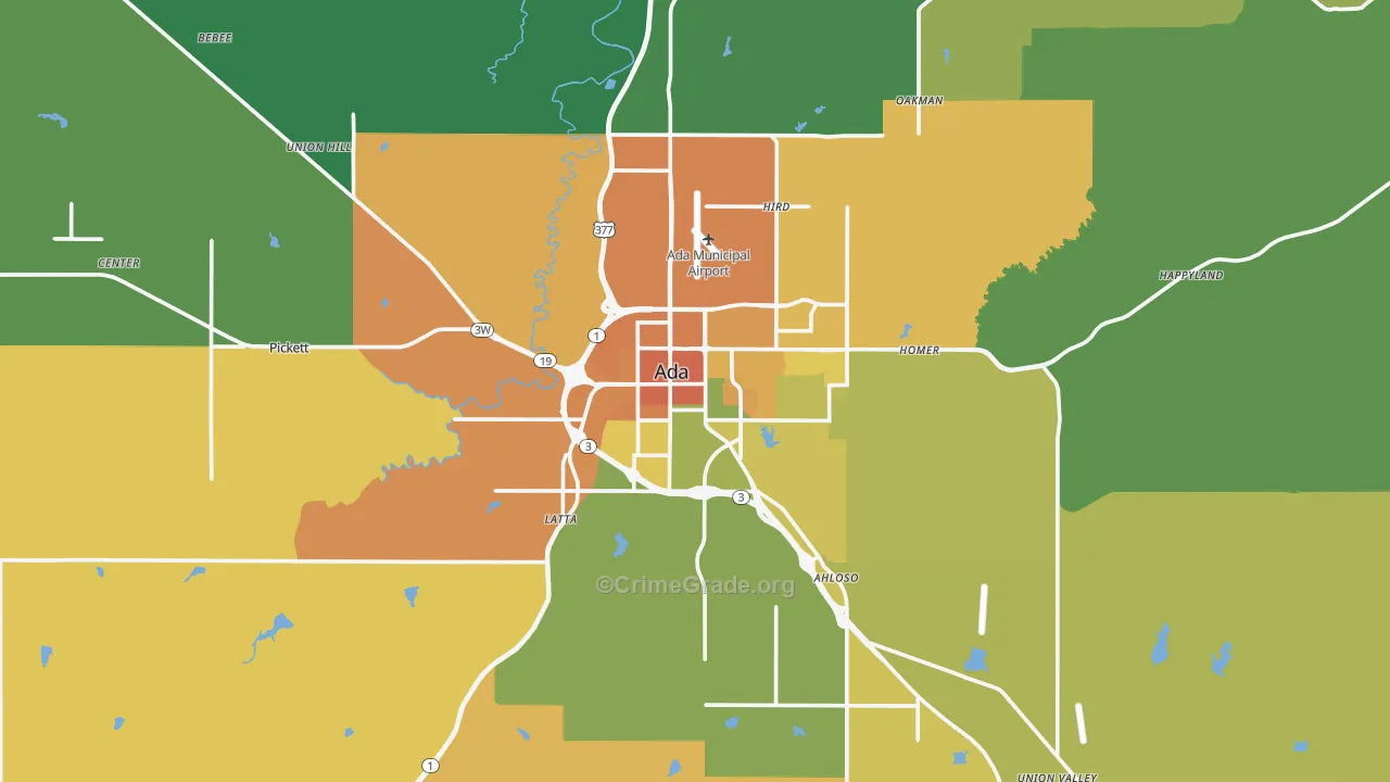 Ada, OK Map of Murder Rates