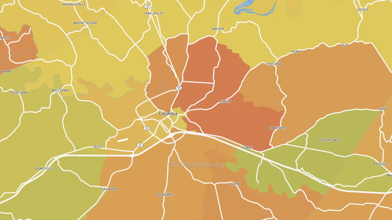 Adair County, KY Map of Murder Rates