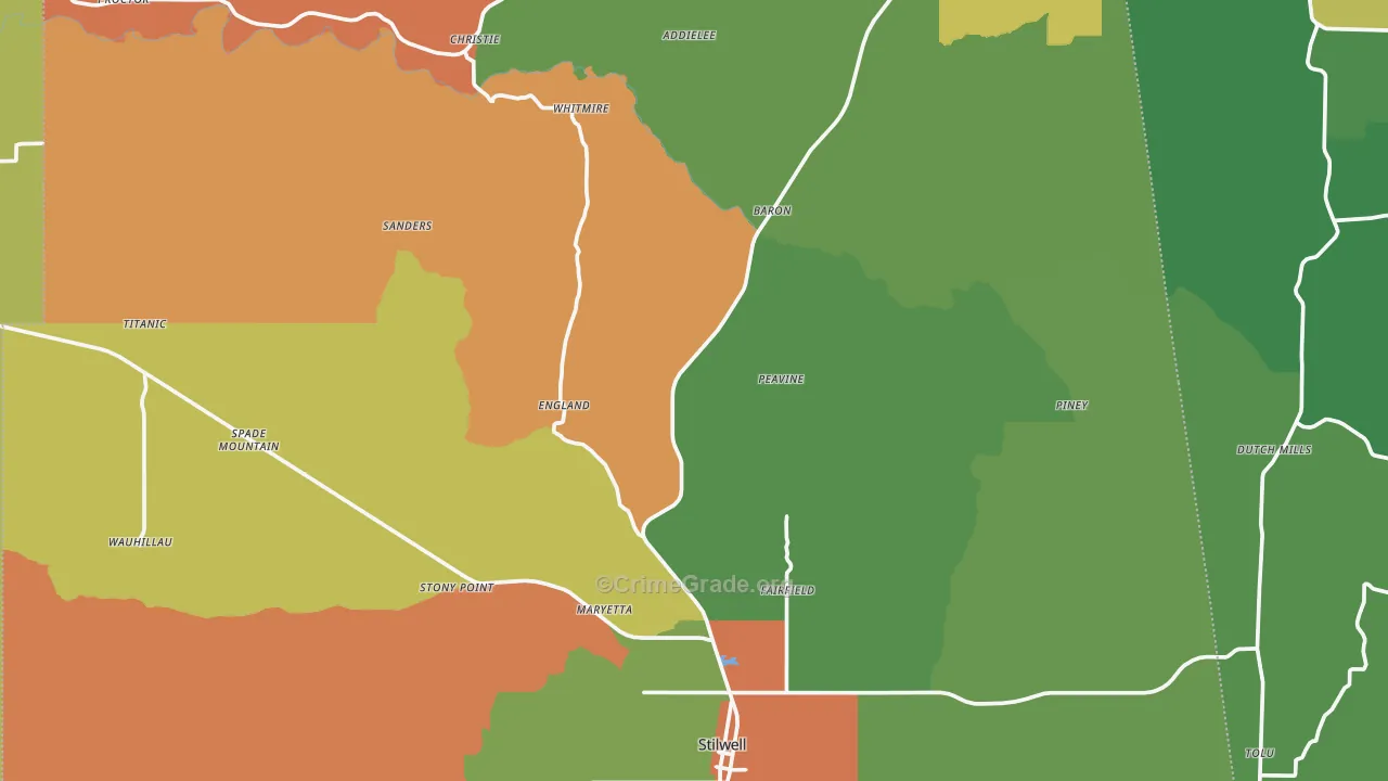 Adair County, OK Map of Murder Rates
