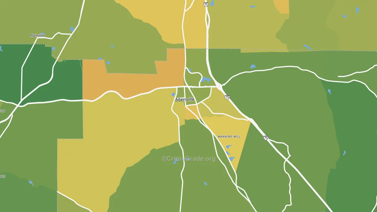 Adairsville, GA Map of Murder Rates