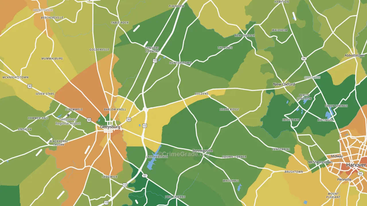 Adams County, PA Map of Murder Rates