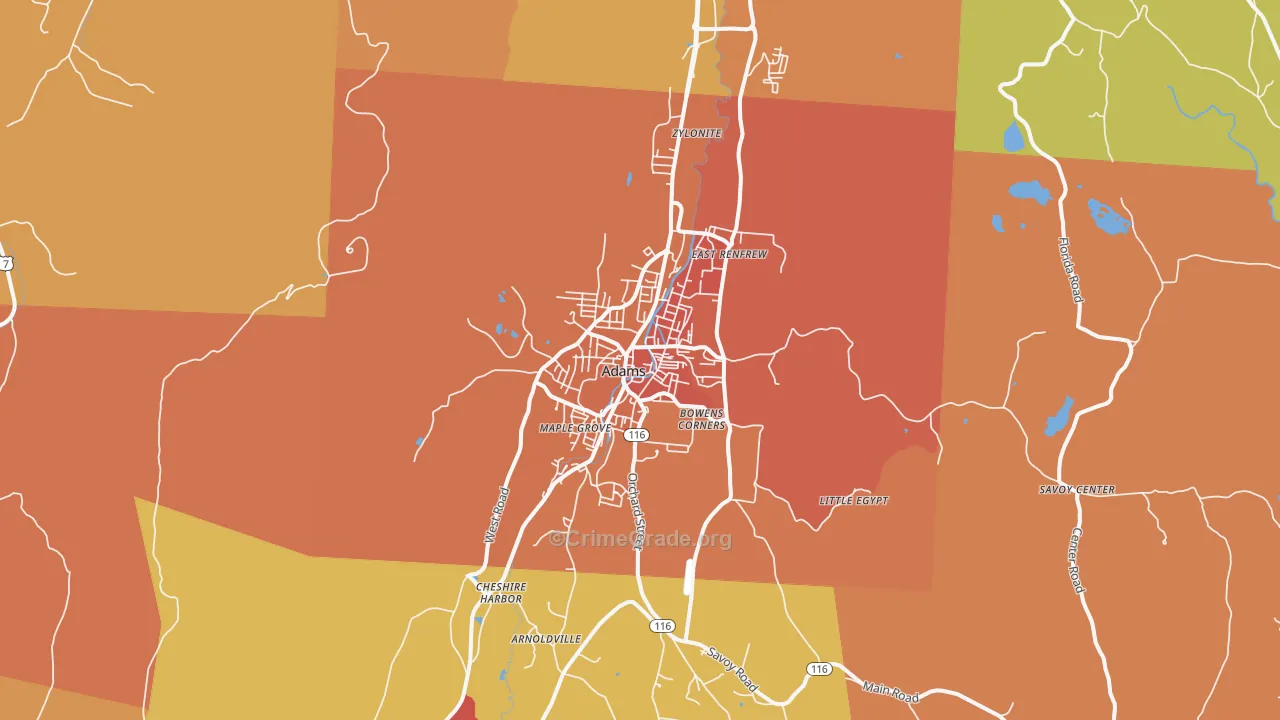 Adams, MA Map of Murder Rates