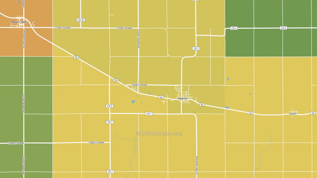 Adams, MN Map of Murder Rates
