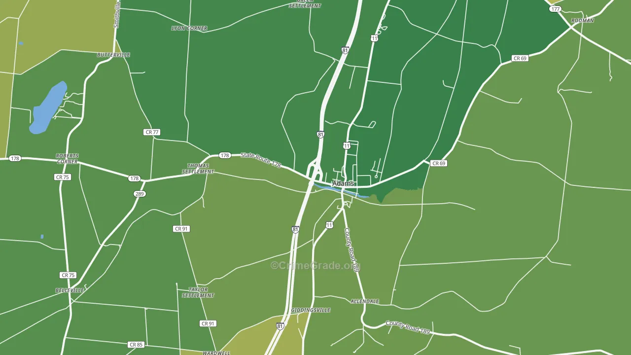 Adams, NY Map of Murder Rates
