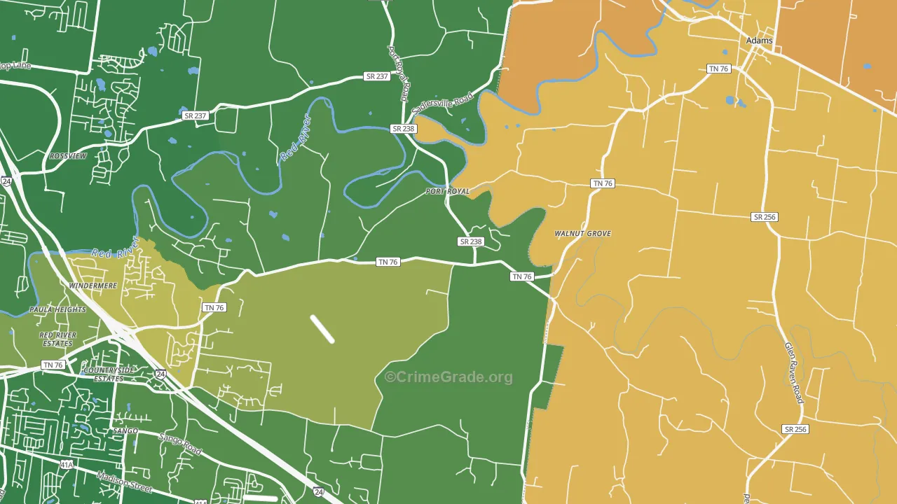 Adams, TN Map of Murder Rates