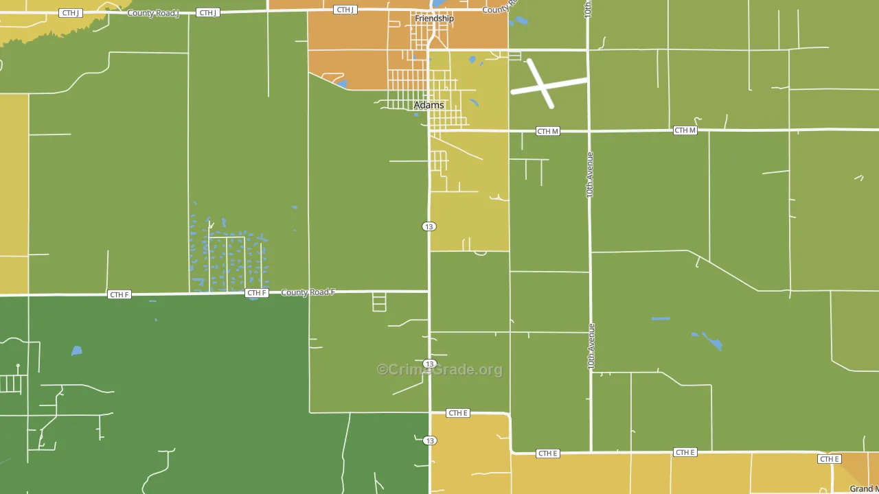 Adams, WI Map of Murder Rates