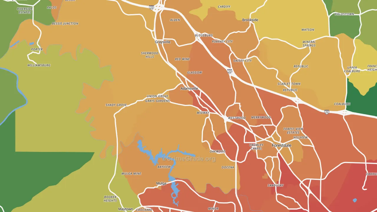 Adamsville, AL Map of Murder Rates
