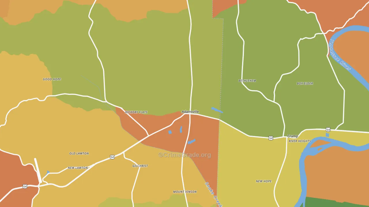 Adamsville, TN Map of Murder Rates