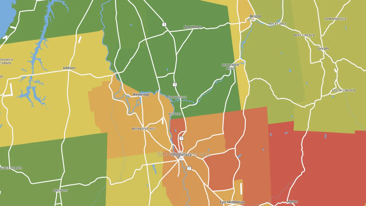 Addison County, VT Map of Murder Rates