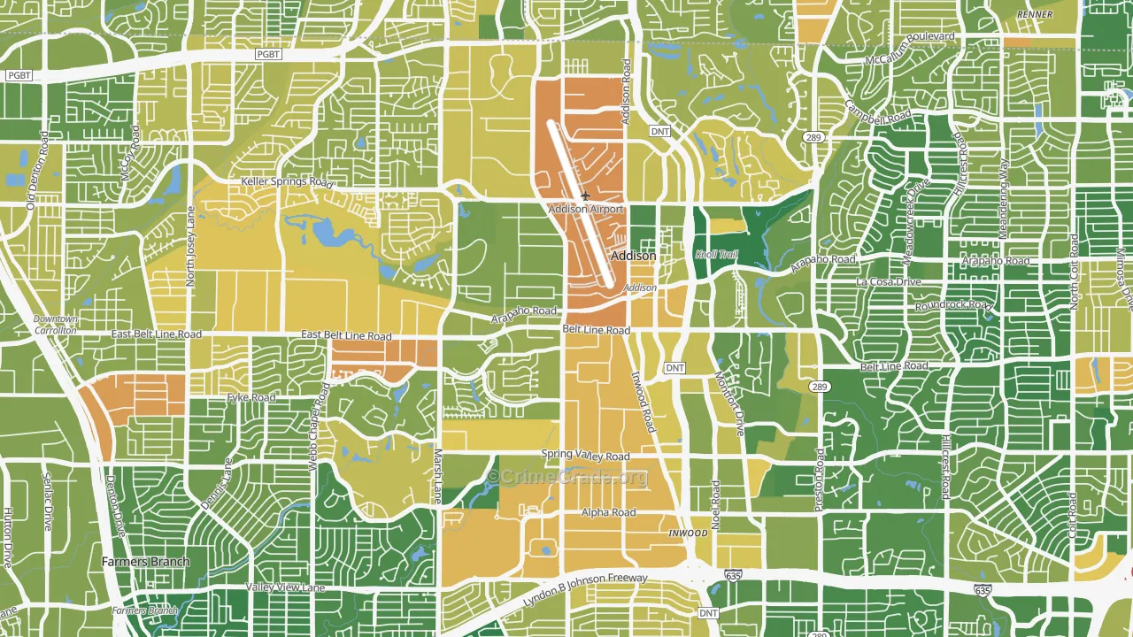 Addison, TX Map of Murder Rates
