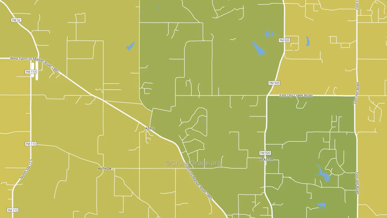 Adell, TX Map of Murder Rates