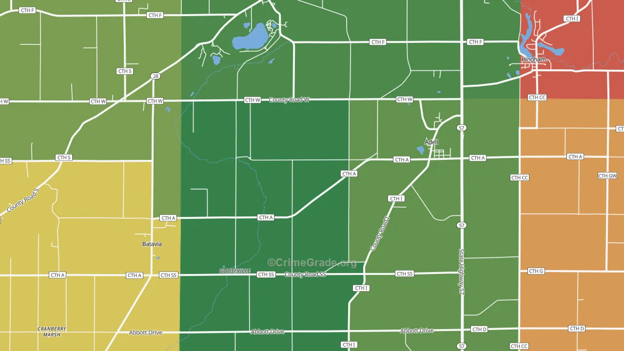 Adell, WI Map of Murder Rates