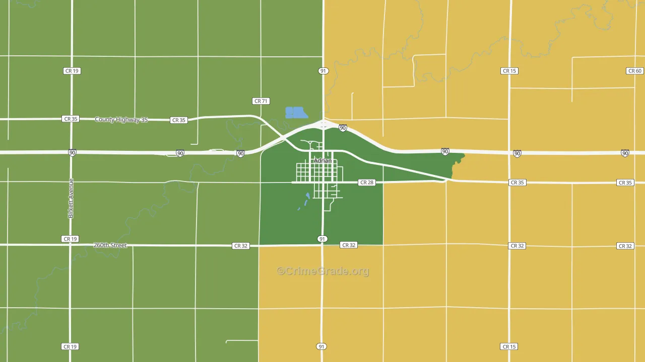 Adrian, MN Map of Murder Rates