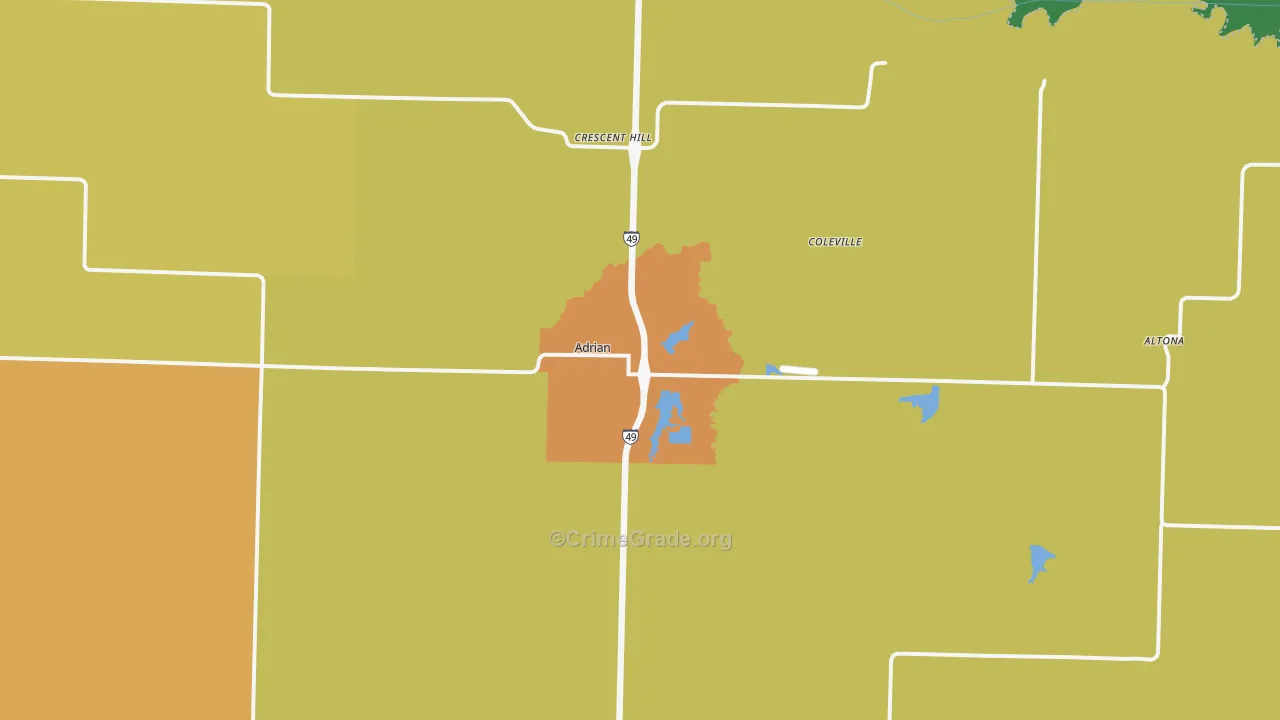Adrian, MO Map of Murder Rates